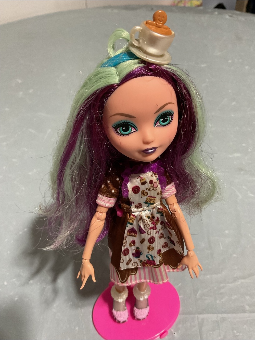 Colorful Purple & Mint Hair Doll with Tea Cup Headband
